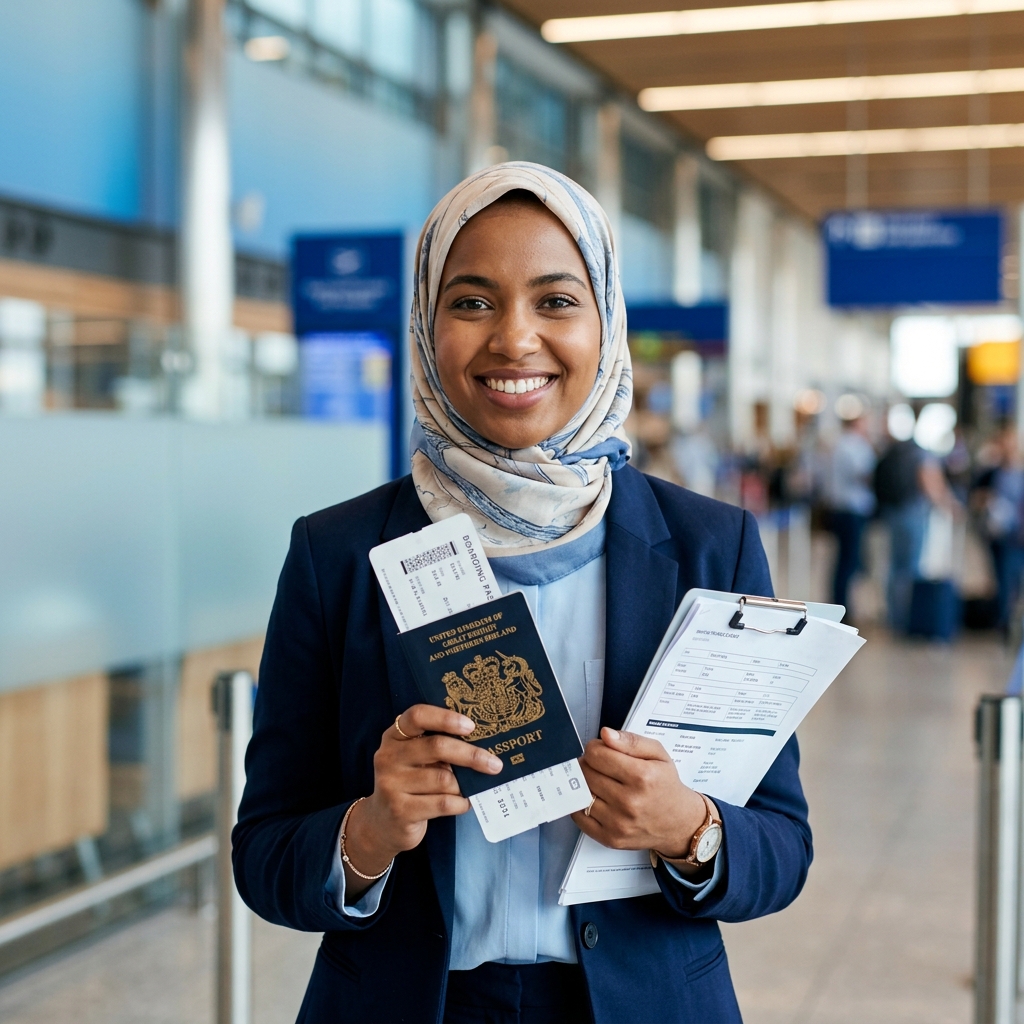 Student with travel documents